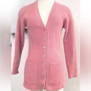 Rosanna Pink Angora Lambswool Blend Button-Up Cardigan Sz 36